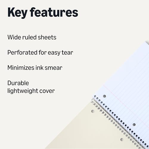Amazon Basics Wide Ruled Spiral Notebook, 3-Subject with Pocket Divider, 150 Sheets, 8" x 10-1/2", 3 pack image 3
