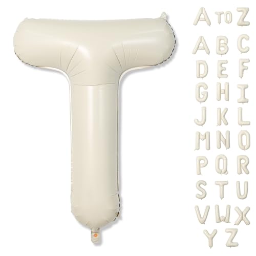 Lettres Ballon Nom Crème, Grande Lettre T Alphabet Mylar Hélium Ballon Personnalisé Décor Beige, 101,6 cm Gonflable Lettre T Aluminium Blanc Sable Ballons...