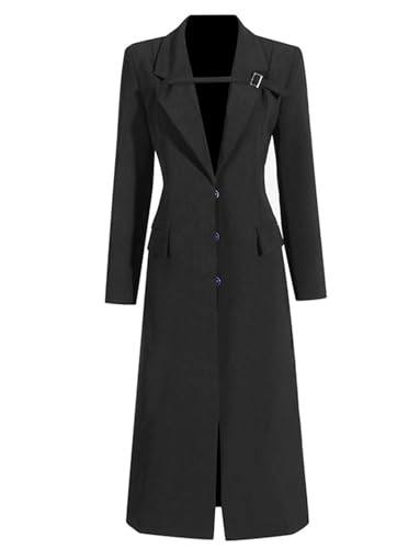Manteau Long Blazer Femme Veste de Smoking Ajustée à Revers V