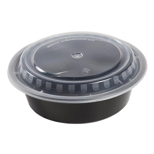 Diska NuLife Recipientes redondos para alimentos de 32 onzas, 50 unidades, recipientes de polipropileno de polipropileno negro con tapas para almacenamiento, aptos para microondas y congelador,