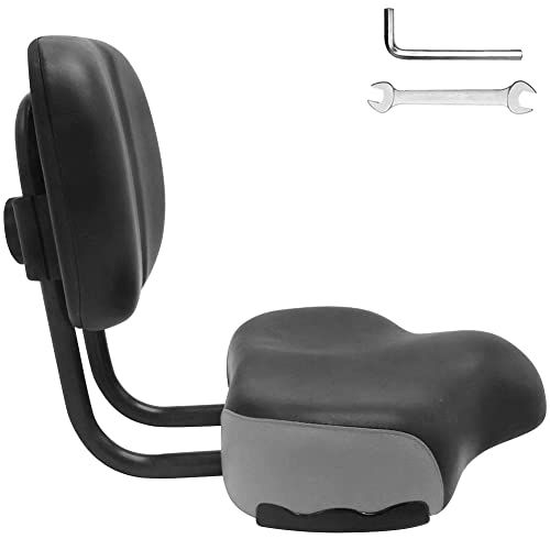 Eachbid Backrest Saddle Bike Seat with Backrest,11.5"x9.5" Wider Replacement Soft Back Rest,Bicycle Tricycle Seat Cushion with Back Rest,Oversize Comfort Saddle with with Back Support(Black-Grey)