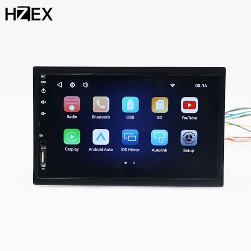 HZEX 7 Inch Double Din Car Stereo Touchscreen – Wireless Apple CarPlay & Android Auto, Bluetooth, Backup Camera Included, FM/AM Radio – Multimedia Car Audio Receiver with Steering Wheel Support