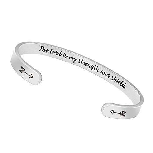 BTYSUN Christian Gifts for Women, Religious Cuff Bracelets Inspirational Bangle Bible Verse Jewelry Inspirational Cuff Bangle Mantra Bracelet(The Lord is My Strength and Shield)