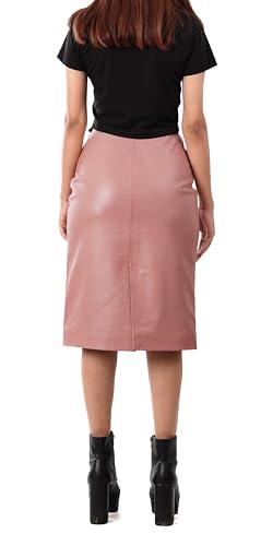 Decrum Saias de couro verdadeiro para mulheres - Saia de couro feminina casual moderna moderna, Rosa