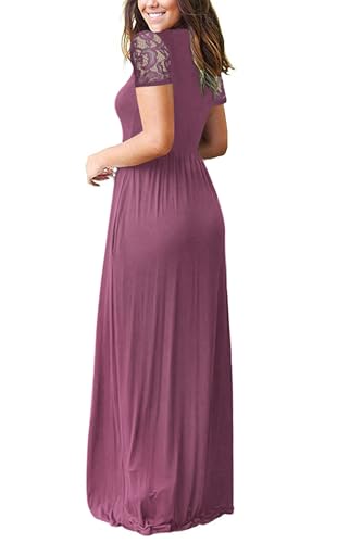 Image of AUSELILY Maxi Dresses for Women Summer Lace Short Sleeve V Neck Wrap Dress | Lace Short Sleeve, Two Pockets, V-Neck Wrap Waist Long Dress