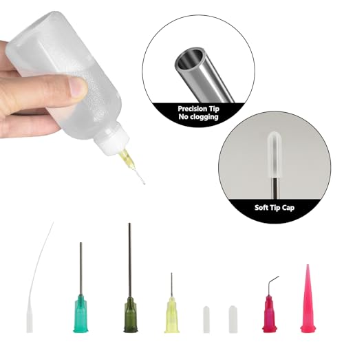 5 Stück 50 ml feine Spitze Applikator Präzisionsfläschchen Nadelspitzenflasche mit 17 Nadeln und Deckeln für Basteln, Basteln, Kleber und Acrylfarben (30 ml)
