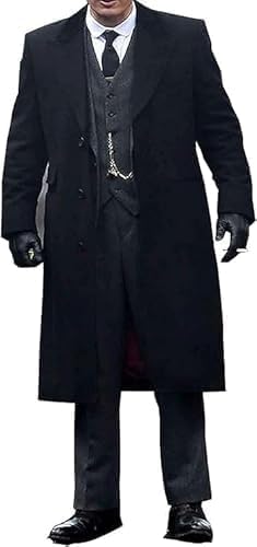 Men's New Black Black Woolen Long Trench Winter Coat Jacket - Black Wool Long Overcoat