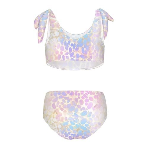 KLL Holographic Leopard Print on Gradient Copper Girls 2 Piecing Bikini Sets Scoop Neck Swimsuits Swimming Suits Adjustable2