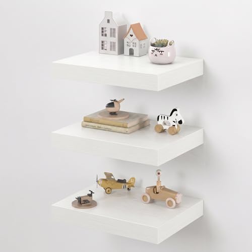 Image of Dreamland 16 inch Floating Shelves for Wall, 12 inch Deep Thicker White Floating Shelves, Wall-Mounted Shelves for Bedroom, Living Room, Kitchen, Bathroom - Set of 3