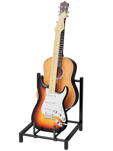 GUIBUKEYAN Guitar Stand, Double Guitar Stand Floor Stand with Soft Foam Arms, Adjustable for Acoustic, Bass & Electric Guitars, Easy to Assemble for School Music Program, Concerts