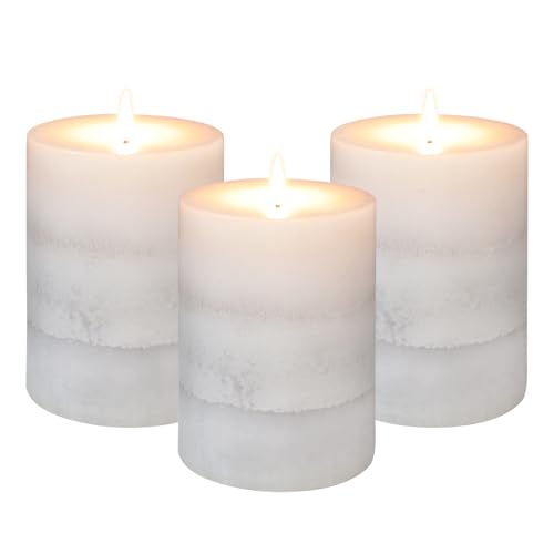 Immeiscent Gray Pillar Candles Cozy Cotton Scented Set of 3 Mottled 3 Layers Hand-Poured Classic Emergency Candle Aromatherapy Candles for Weddings, Home Decorations, Spa, Restaurant 3"X4"