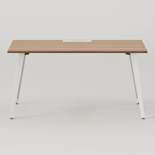 Image of Branch Office Desk, Modern Home Office Desk | Efficient Cable Management and Fast Assembly, Compact Workstation for Home or Apartment, 48 inch Walnut Top, White Base
