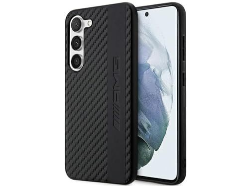 Coque AMG AMHCS23MBLSCA S23+ S916 Noir Coque Rigide en Carbone et Embossed