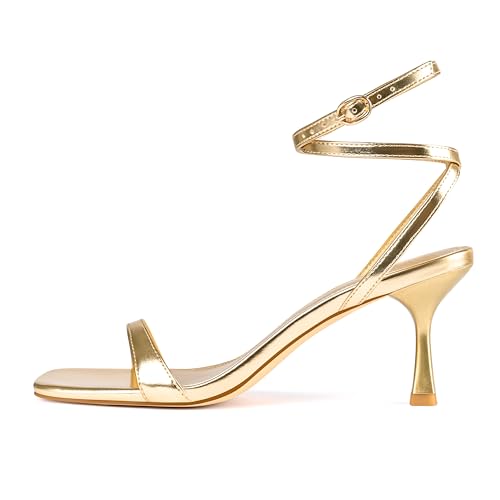 MIRAAZZURRA Womens Heel Sandals Strappy Kitten Heels Lace Up Square Open Toe High Heel Sandals for Party Wedding Daily