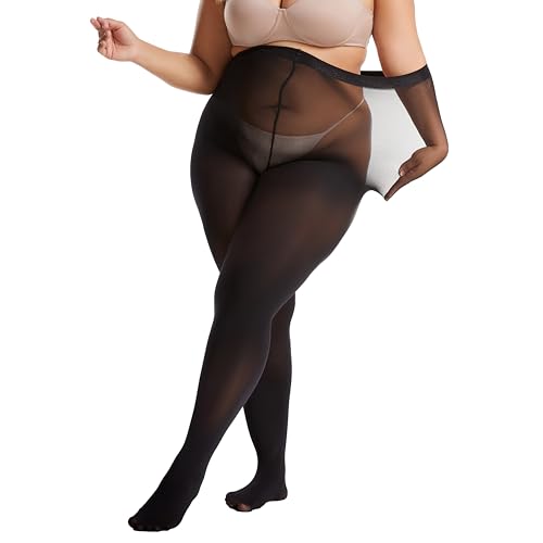 Image of Frola Plus Size Tights for Women Semi Opaque Control Top High Waist Stockings 60 Denier Women's Pantyhose 2X 3X 4X 5X