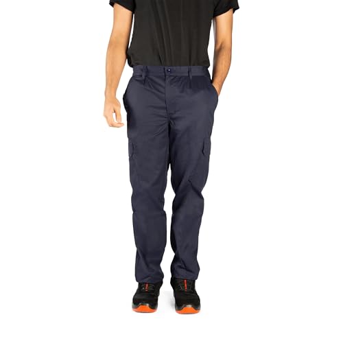 Security Line Essence Pantalones de Seguridad Laborales Cargo Multibolsillos para Hombre Pantalones elásticos de Alta Visibilidad (Azul, 44)