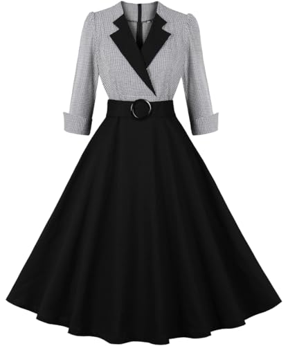Dame 50er Jahre Kleider Rockabilly Langarm Vintage 3/4 Ärmel Elegant A Linie Knielang Coctailkleid Kleider Partykleid