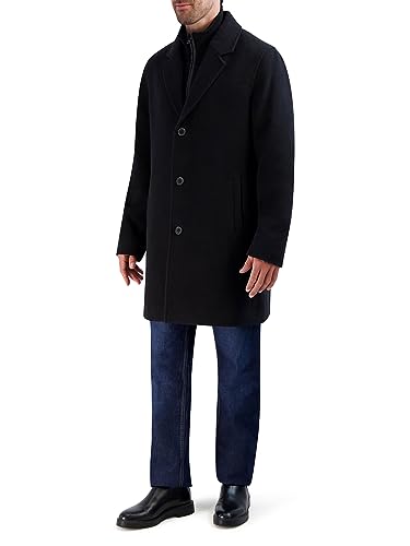 Cole Haan Men's Car Coat with Rib Knit Bib and Faux Leather Detail2