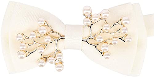 JOIZPAPA Men‘s Pre-Tied Bow Ties Metal Pearl Two-Layer Bowtie Adjustable Length Necktie