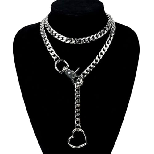 LAJUP Gargantilla Para Mujer, Cadena De Bisutería Gruesa, Cadena De Eslabones Plateados, Cadena De Acero Inoxidable Para Mujer, Joyas Con Forma De Corazón, Cadena De Placas, Joyas Y2K, L, Metal