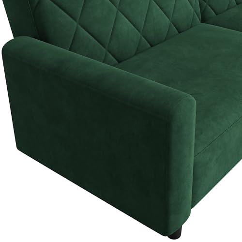 Yaheetech 2 Sitzer Sofa, 159cm Polstersofa aus Samtstoff, Kleine Sofacouch, 140,5 × 94 cm Liegefläche, Doppelsofa für Wohnzimmer/Schlafzimmer, Grün