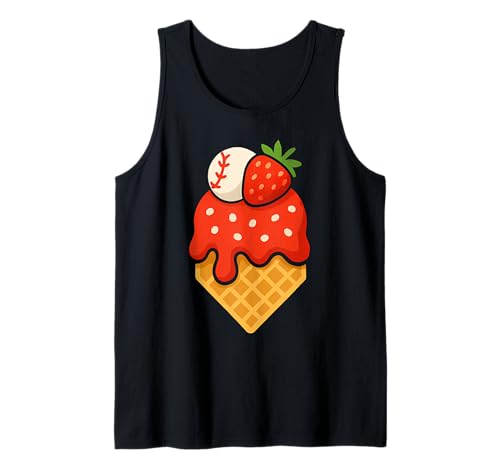 Cute Dripping Ice Cream Baseball Home Plate Strawberry Lover Camiseta sin Mangas