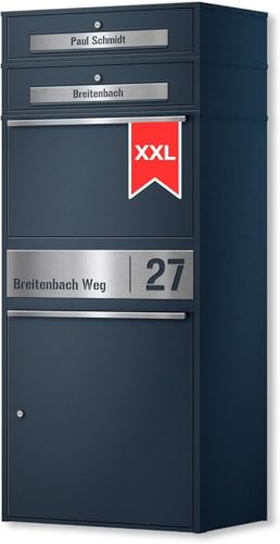 Metzler Bispo Max 2 Boîte aux lettres d'extérieur XXL pour 2 parties avec compartiment à colis en anthracite RAL7016 - 2 grandes boîtes aux lettres pour colis - Personnalisable - En acier inoxydable