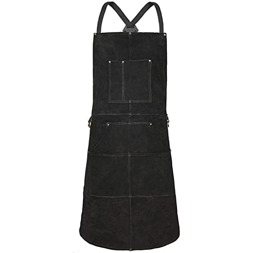 FRAHS Welding Apron, Leather Shop Apron with 6 Tool Pockets, Heat & Flame Resistant Heavy Duty Welding Apron (Color : Black, Size : One Size)