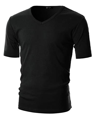 GIVON Men’s Slim Fit V-Neck Long Sleeve T-Shirt – 100% Cotton Ribbed Knit – Midweight Base Layer or Standalone Top