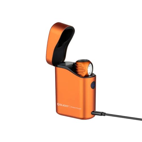 OLIGHT Perun 3 Mini Kit LED Stirnlampe 1250 Lumen wiederaufladbare Kopflampe mit 5000 mAh Ladecase, 60 Tage Akkulaufzeit, 5 Weißlicht- & 3 Rotlicht-Modi, Ideal für Camping, Angeln, Notfall Orange