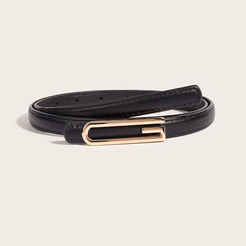 Casual Vntage Thin Luxury Design Women Man Trouser Dress Belts Waist Strap Leather Belt Metal Slide Buckle Belt Trendy Waistband(black)