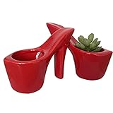 Beitewei 2PCS Succulent Planter Small Pot High Heel Shaped Ceramic Flower Pot Indoor Plant Pots Cute Planter Valentines Day Decor (Red)