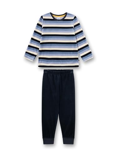 Sanetta Jungen-Schlafanzug blau Ringel aus Nicki | Hochwertiger und bequemer Schlafanzug aus Nicki für Jungen.