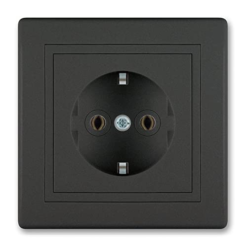 ALING-CONEL | PRESTIGE-Line | Unterputz-Steckdose mit | Schutzkontakt | VDE-zertifiziert | für Installationsdose ø 60mm | 16AX/250V~ | inkl.Rahmen (komplett) | Schwarz Soft Touch Cover