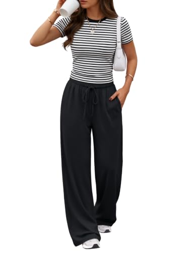 Image of Trendy Queen 2 Piece Matching Summer Lounge Set Womens Side Ruching Top Wide Leg Pants Sets with Pockets
