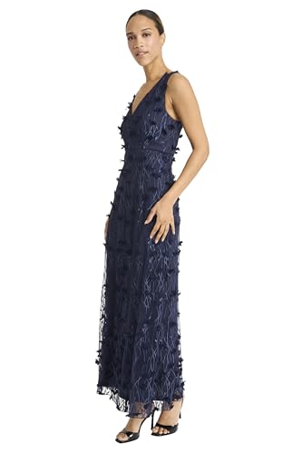 Maggy London Cascading Petals Mesh Women's Sleeveless V-Neck 3D Floral Applique Formal-Ankle Length Evening Party Maxi Dress2