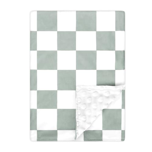 Image of DILIMI Baby Blanket, Soft Warm Newborn Toddler Minky Plush Dot Blanket for Girl and Boy Unisex (40×30 in), Green Checkerboard