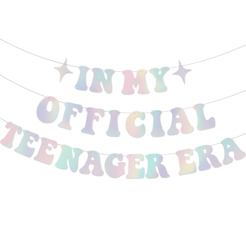 In My Official Teenager Era, pancarta de fiesta de cumpleaños para niñas, decoración de fiesta de cumpleaños de 13 años, decoración de cumpleaños Taylo Swifte con purpurina