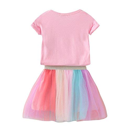 Image of Bold N Elegant Girls Unicorn T-Shirt Top & Rainbow Tutu Skirt Set | Cute Summer Outfit for Girls | Soft Cotton Top with Multicolor Net Skirt
