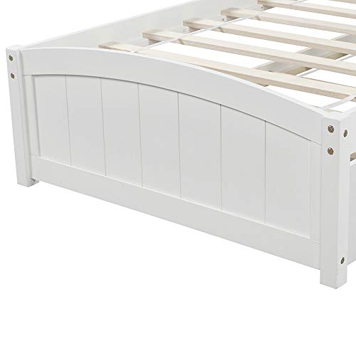 Twin Platform Bed with Trundle, Rockjame Minimalistic Stylish Wood Bed Frame, Easy to Install, Suitable for Kids, Teens and Adults (White)