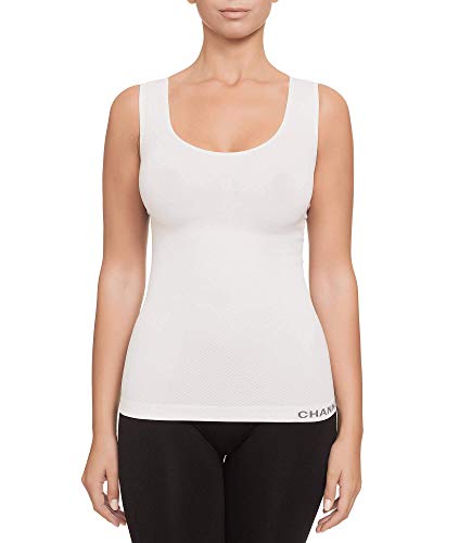 Camiseta interior reductora con tirantes anchos y sin relleno. Suave, cómodo y con gran elasticidad. Diseño sin costuras(Blanco, M/L)