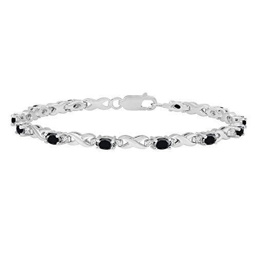 Dazzlingrock Collection 5 mm Oval Black Sapphire & Round White Diamond Ladies Infinity Link Bracelet, Sterling Silver