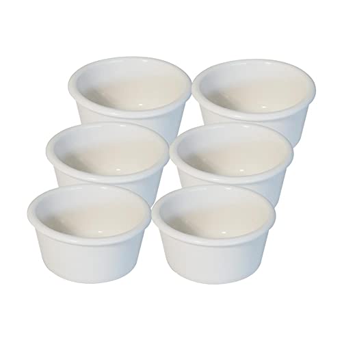 Traditional Handmade Ceramic Souffle/Creme Brulee Ramekin Dishes - Set of 6 185ml Plain Off White Colour
