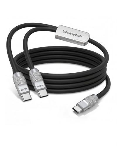 chubbycable Duo-Flex 2-in-1 USB C Multi Charging Cable, 4.3 ft, Black