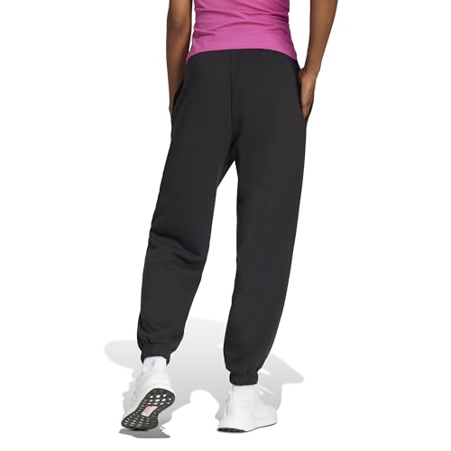adidas Damen Essentials LINEAR French Terry Cuffed Pants, Black/White, L