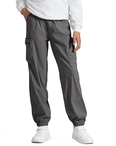NUMYEAN Boys Cargo Pants Kids Water Resistant Athletic Hiking Pants Lightweight Quick Dry 11-12Years Gray