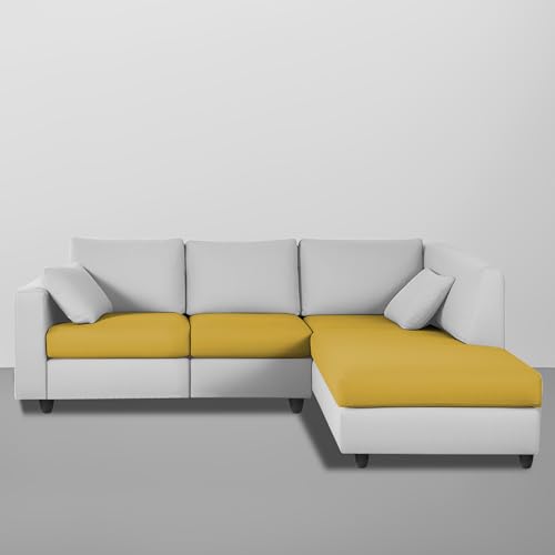 Image of Florian RHS 4 Seater L Shape Sofa Set for Living Room (Yellow Grey Fabric) Premium Fabric Sofa