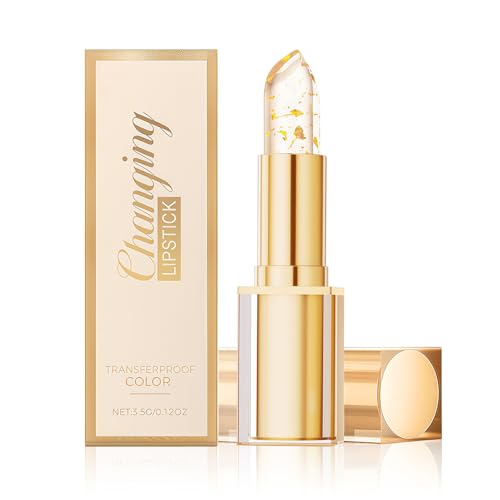 Flintronic Lapiz Labial Cambio de Color, Lápiz Labial con Cambio de Temperatura, Bálsamo Labial Transparente Dorado, Labial con PH Adaptable, Larga Duracion