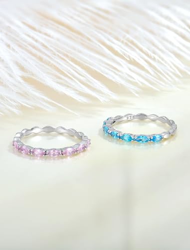 STARCHENIE 2mm Stackable Rings | 925 Sterling Silver Half Eternity Ring | Marquise Cut Birthstone Rings for Women4
