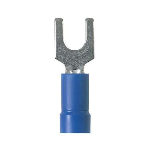 Panduit PV14-10F-C Fork Terminal, Vinyl Insulated, 16 - 14 AWG, #10 Stud Size, Funnel Entry, Blue (100-Pack)